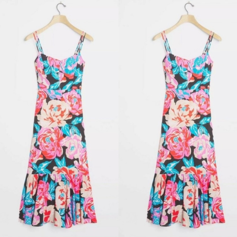 NWOT Anthropologie Tina Flounced Floral Midi Dress